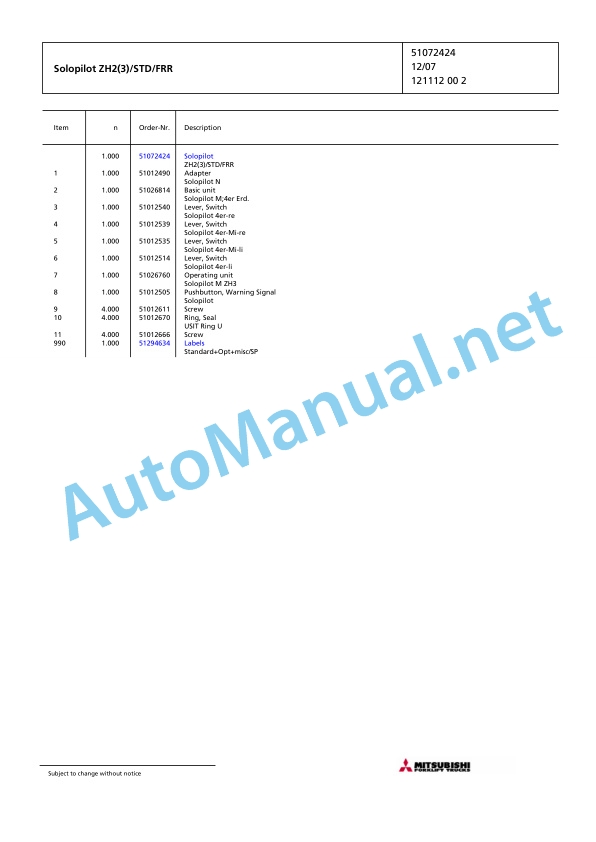 Jungheinrich Forklift FB 50 MP 3FP 492 Spare Parts Manual FN426391 4 Jungheinrich Forklift FB 50 MP 3FP 492 Spare Parts Manual FN426391 - Image 4