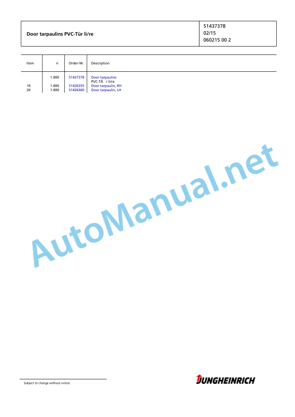 Jungheinrich Forklift TFG 316 GE105-310ZZ Spare Parts Manual FN585501 2 Jungheinrich Forklift TFG 316 GE105-310ZZ Spare Parts Manual FN585501 - Image 2