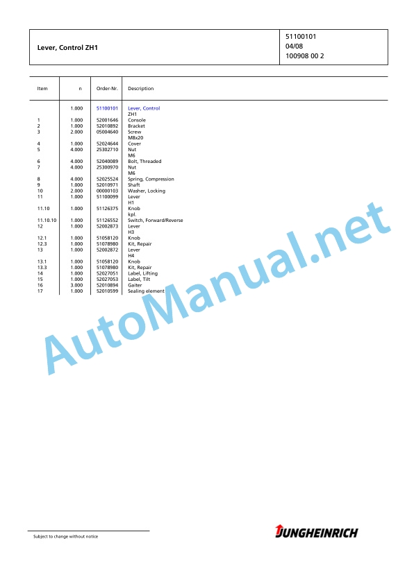 Jungheinrich Forklift TFG 320 GE100-330ZT Spare Parts Manual FN423228 5 Jungheinrich Forklift TFG 320 GE100-330ZT Spare Parts Manual FN423228 - Image 5