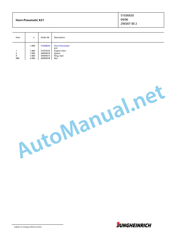 Jungheinrich Forklift TFG 320 GE115-450DZ Spare Parts Manual FN423869 3 Jungheinrich Forklift TFG 320 GE115-450DZ Spare Parts Manual FN423869 - Image 3
