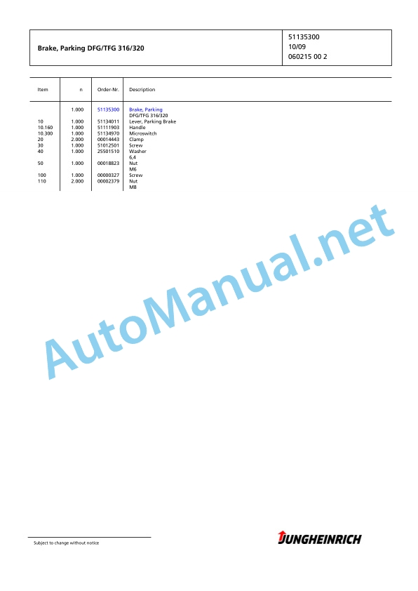 Jungheinrich Forklift TFG 320 GE115-450DZ Spare Parts Manual FN423872 4 Jungheinrich Forklift TFG 320 GE115-450DZ Spare Parts Manual FN423872 - Image 4