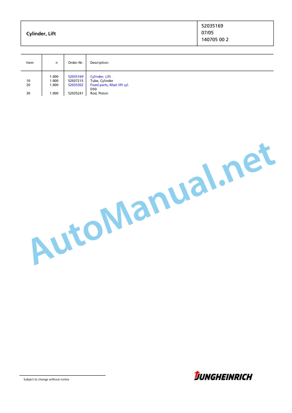Jungheinrich Forklift TFG 425s GE100-500DZ Spare Parts Manual FN426982 4 Jungheinrich Forklift TFG 425s GE100-500DZ Spare Parts Manual FN426982 - Image 4