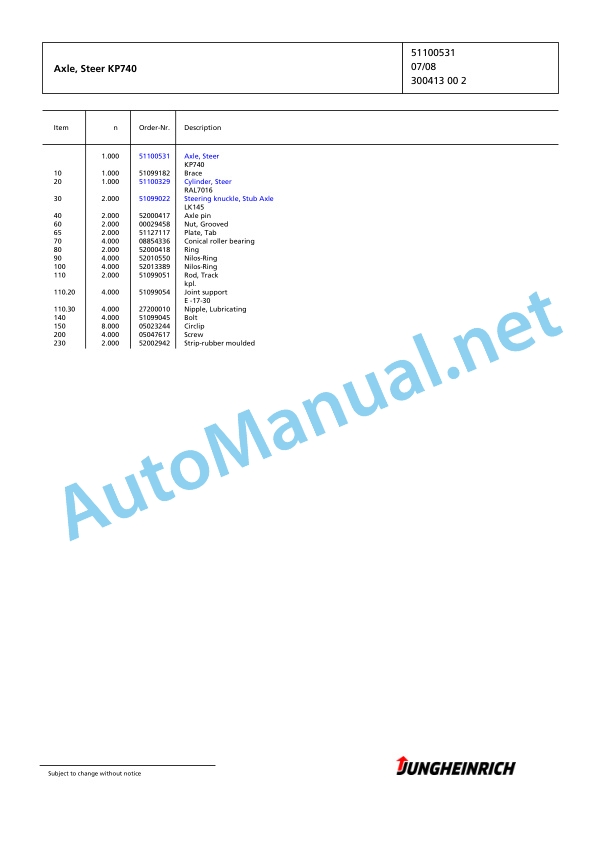 Jungheinrich Forklift TFG 425s GE120-470DZ Spare Parts Manual FN423113 4 Jungheinrich Forklift TFG 425s GE120-470DZ Spare Parts Manual FN423113 - Image 4