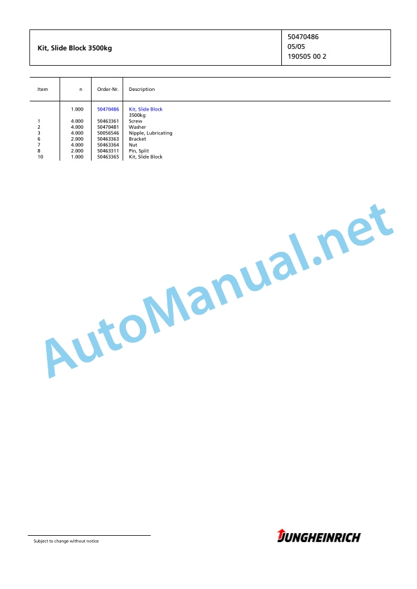 Jungheinrich Forklift TFG 430 G+E115-500DZ Spare Parts Manual FN424320 5 Jungheinrich Forklift TFG 430 G+E115-500DZ Spare Parts Manual FN424320 - Image 5