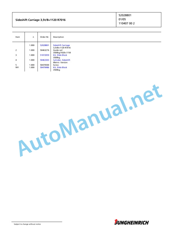 Jungheinrich Forklift TFG 430 G+E120-330ZT Spare Parts Manual FN423599 5 Jungheinrich Forklift TFG 430 G+E120-330ZT Spare Parts Manual FN423599 - Image 5