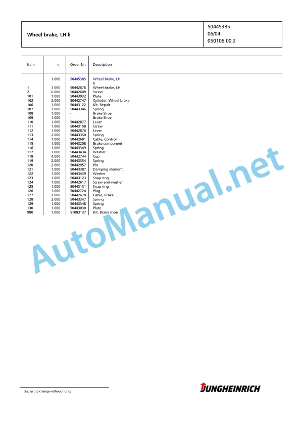 Jungheinrich Forklift TFG 430 GE115-310ZT Spare Parts Manual FN423969 4 Jungheinrich Forklift TFG 430 GE115-310ZT Spare Parts Manual FN423969 - Image 4
