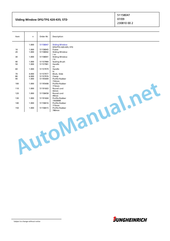 Alternative view of Jungheinrich Forklift TFG 430 GE120-500DZ Spare Parts Manual FN425168