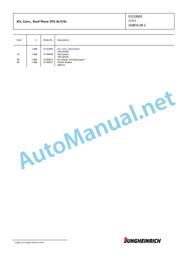 Alternative view of Jungheinrich Forklift TFG 430s G+E240-550DZ Spare Parts Manual FN424827