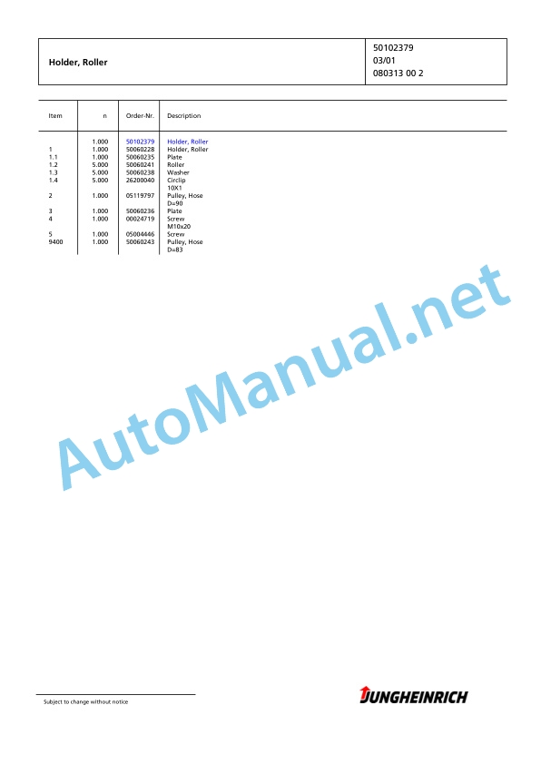 Jungheinrich Forklift TFG 430s G100-440DZ Spare Parts Manual FN423704 4 Jungheinrich Forklift TFG 430s G100-440DZ Spare Parts Manual FN423704 - Image 4