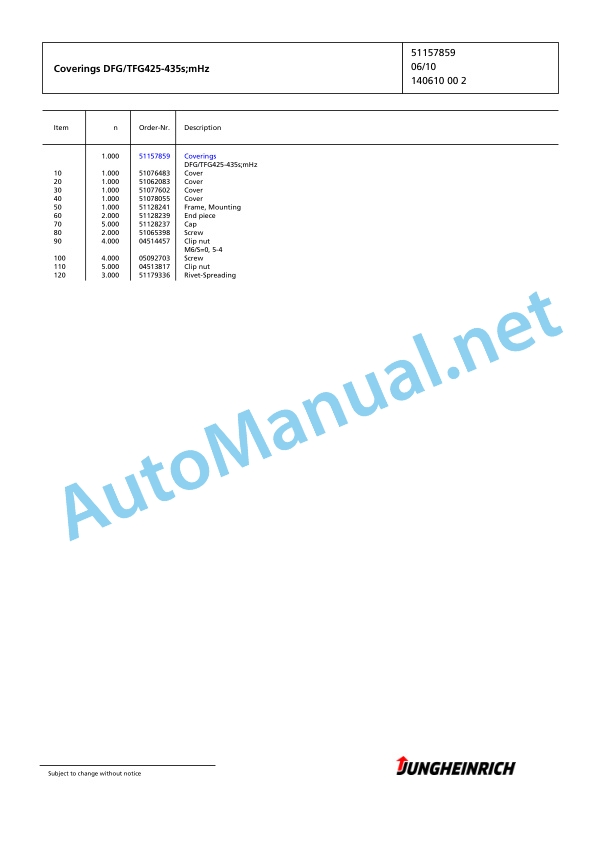 Alternative view of Jungheinrich Forklift TFG 430s G115-330ZT Spare Parts Manual FN425075