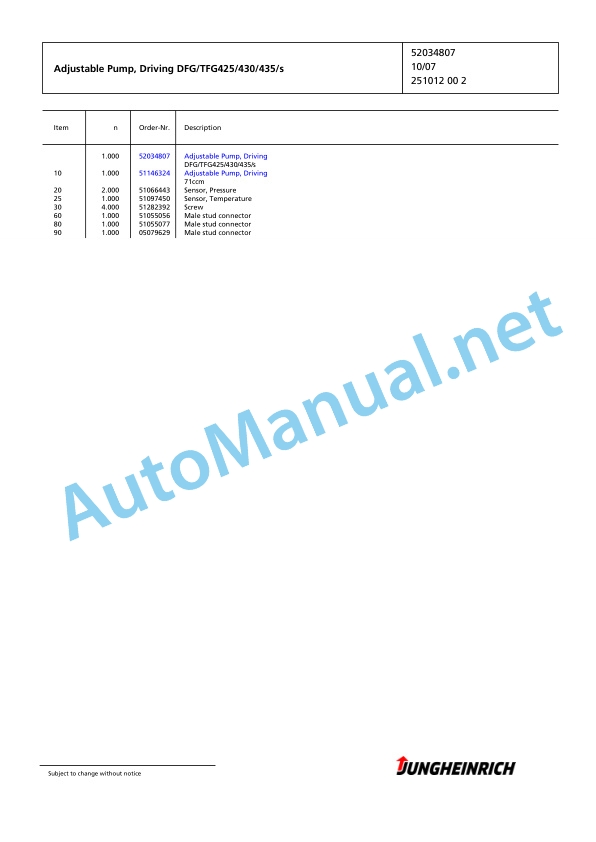 Jungheinrich Forklift TFG 430s GE115-470DZ Spare Parts Manual FN424358 5 Jungheinrich Forklift TFG 430s GE115-470DZ Spare Parts Manual FN424358 - Image 5