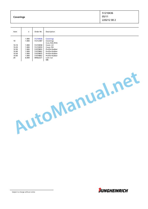 Alternative view of Jungheinrich Forklift TFG 430s GE115-550DZ Spare Parts Manual FN423118