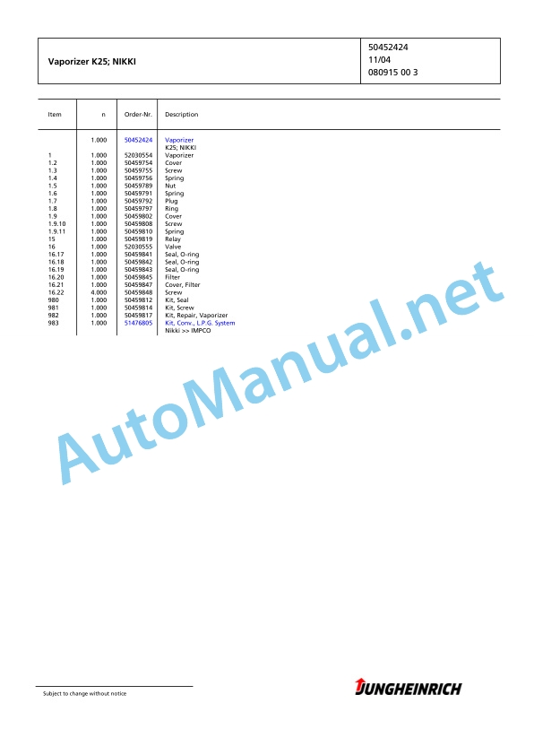 Jungheinrich Forklift TFG 435 GE200-290ZT Spare Parts Manual FN426004 3 Jungheinrich Forklift TFG 435 GE200-290ZT Spare Parts Manual FN426004 - Image 3