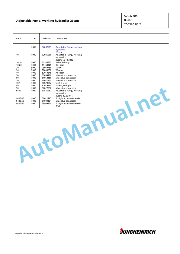 Jungheinrich Forklift TFG 435s G-430ZT Spare Parts Manual FN425790 5 Jungheinrich Forklift TFG 435s G-430ZT Spare Parts Manual FN425790 - Image 5
