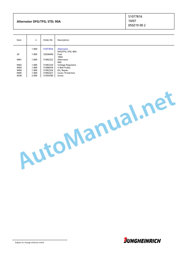 Jungheinrich Forklift TFG 435s G120-480ZT Spare Parts Manual FN424469 5 Jungheinrich Forklift TFG 435s G120-480ZT Spare Parts Manual FN424469 - Image 5