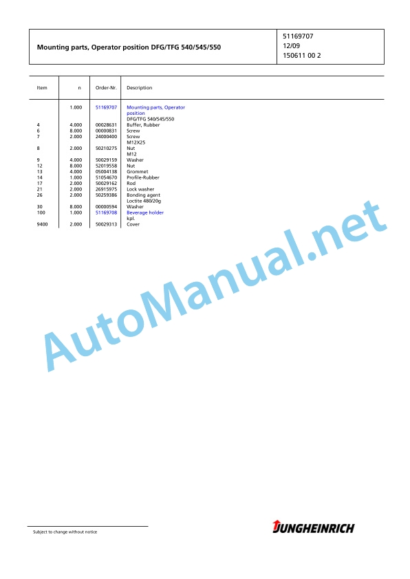 Alternative view of Jungheinrich Forklift TFG 540 GE115-452DZ Spare Parts Manual FN425505