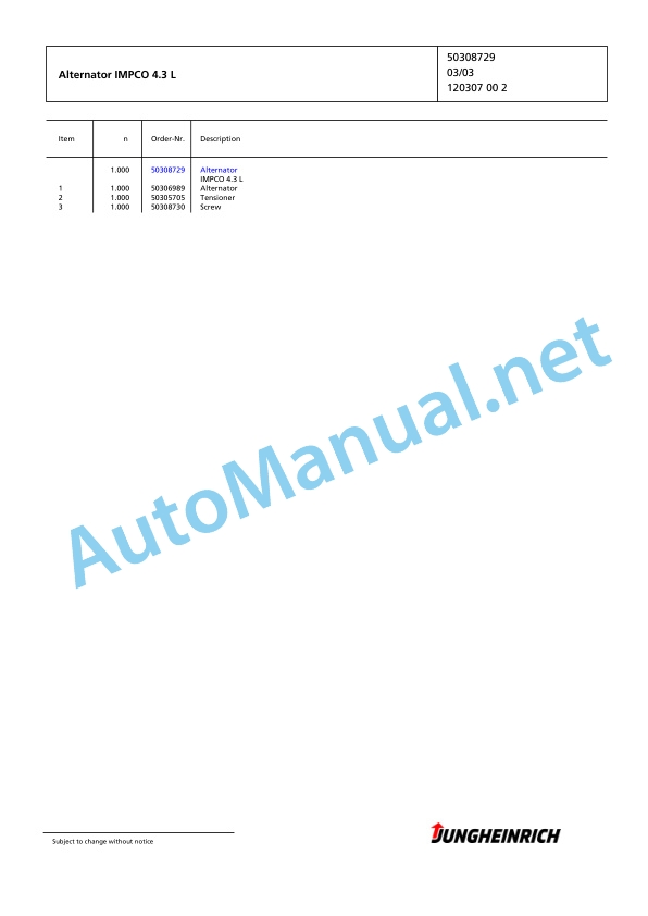 Jungheinrich Forklift TFG 545 GE120-450ZT Spare Parts Manual FN426567 3 Jungheinrich Forklift TFG 545 GE120-450ZT Spare Parts Manual FN426567 - Image 3