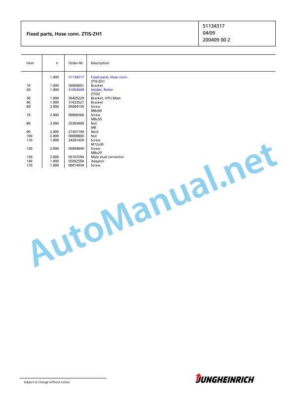 Jungheinrich Forklift TFG 545 GE120-450ZT Spare Parts Manual FN426567 5 Jungheinrich Forklift TFG 545 GE120-450ZT Spare Parts Manual FN426567 - Image 5