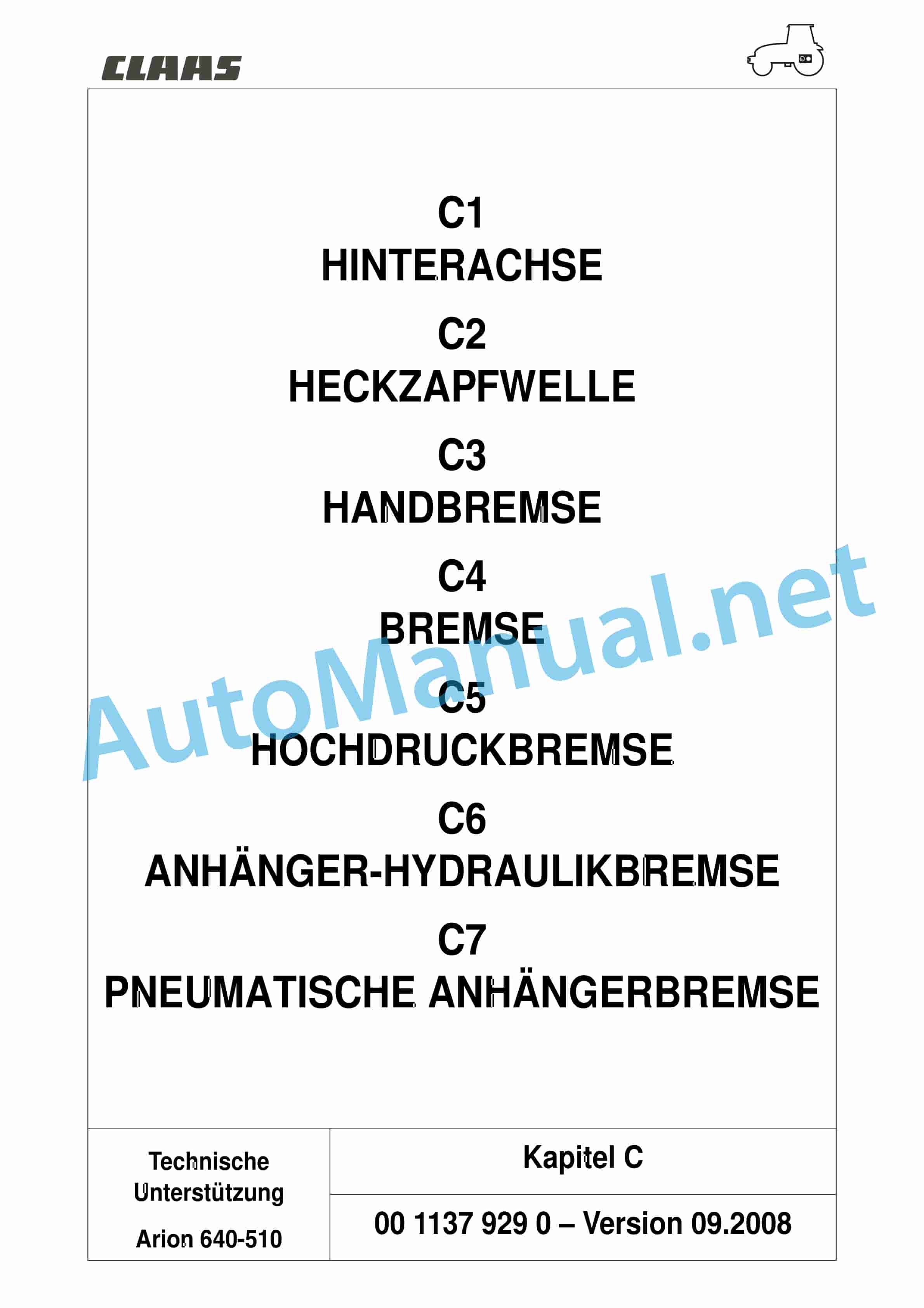 Claas ARION 540-510 (A18) Tractor Repair Manual DE 6 Claas ARION 540-510 (A18) Tractor Repair Manual DE - Image 6