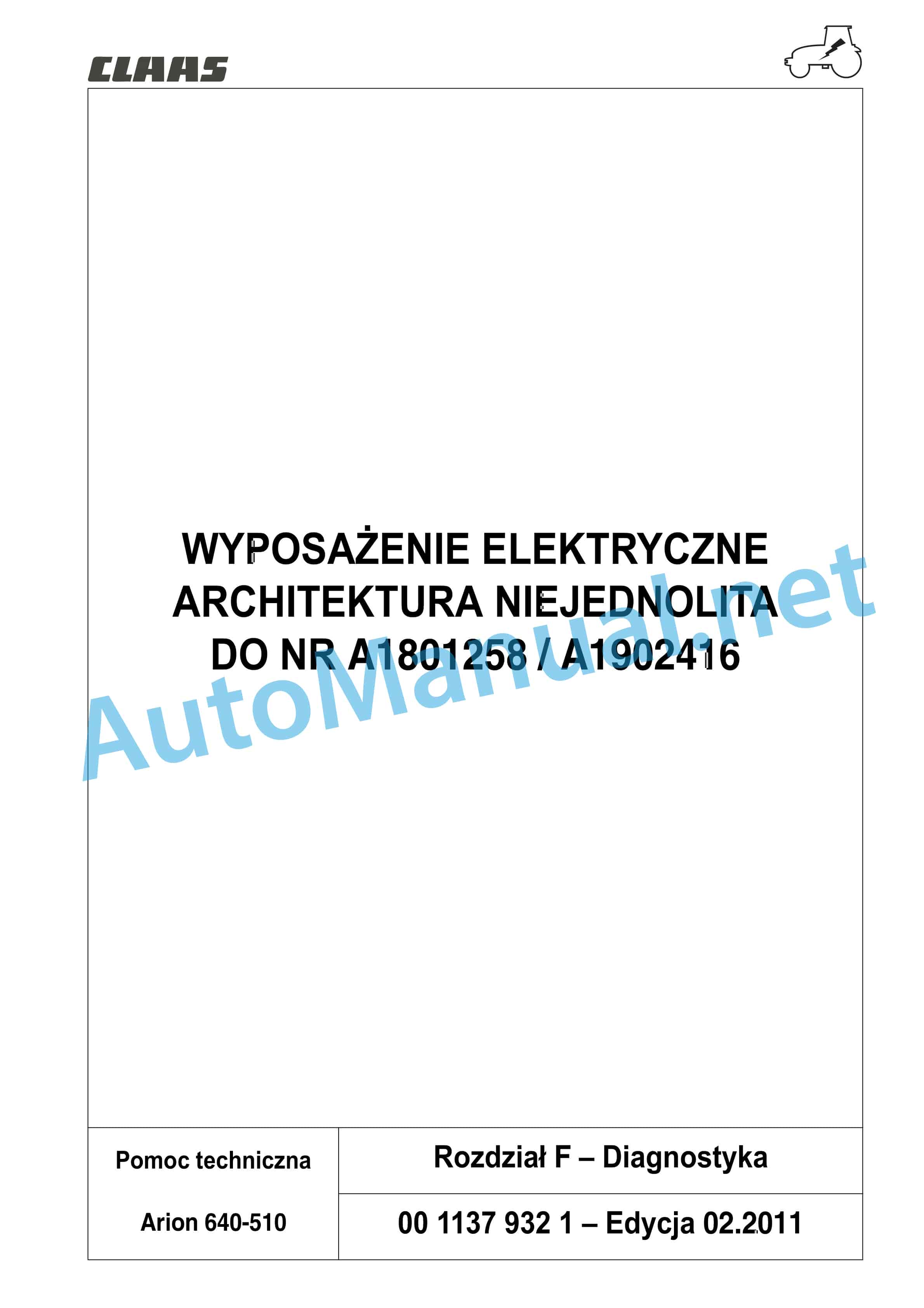 Claas ARION 540-510 (A18) Tractors Repair Manual PL 10 Claas ARION 540-510 (A18) Tractors Repair Manual PL - Image 10