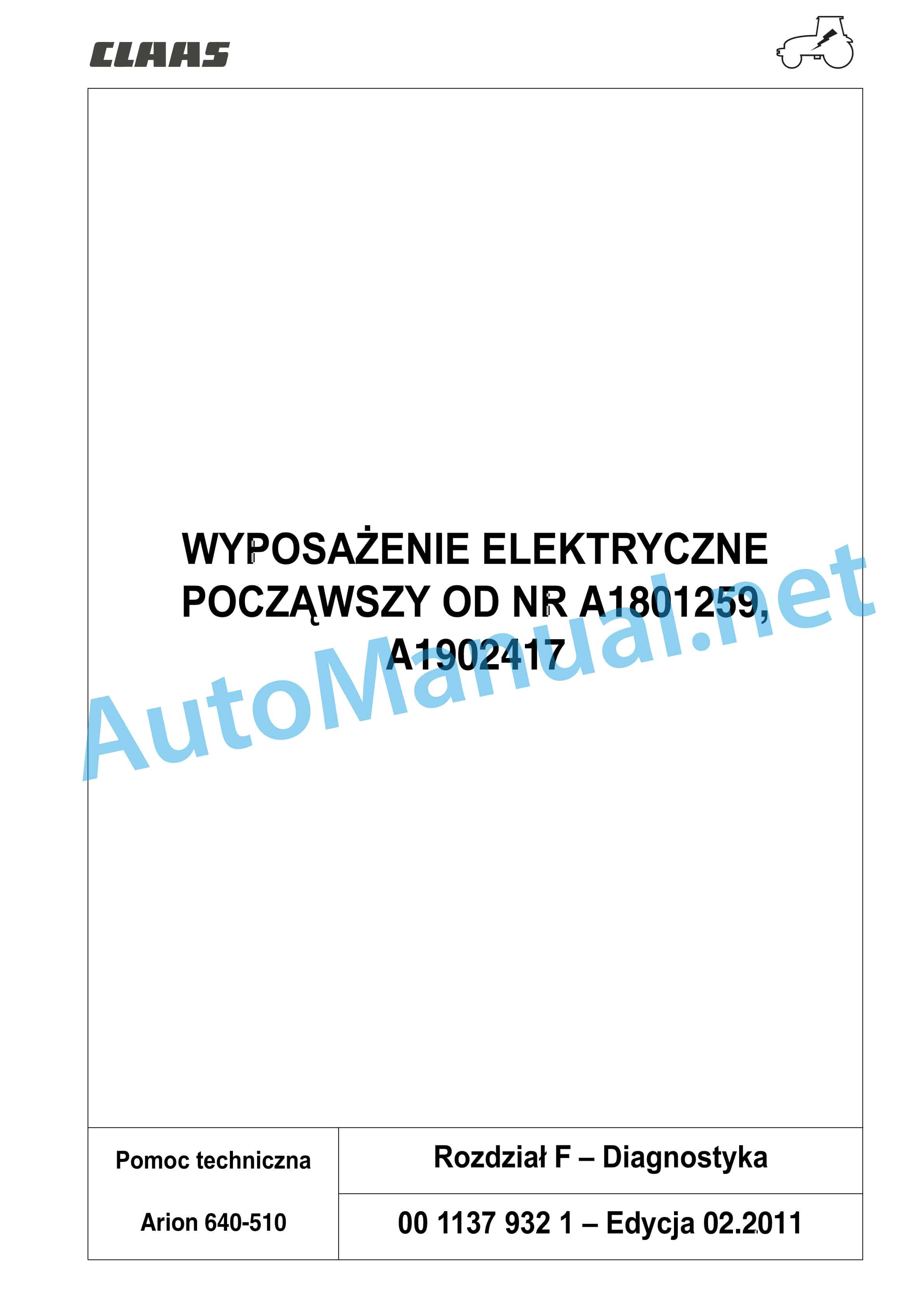 Claas ARION 540-510 (A18) Tractors Repair Manual PL 11 Claas ARION 540-510 (A18) Tractors Repair Manual PL - Image 11