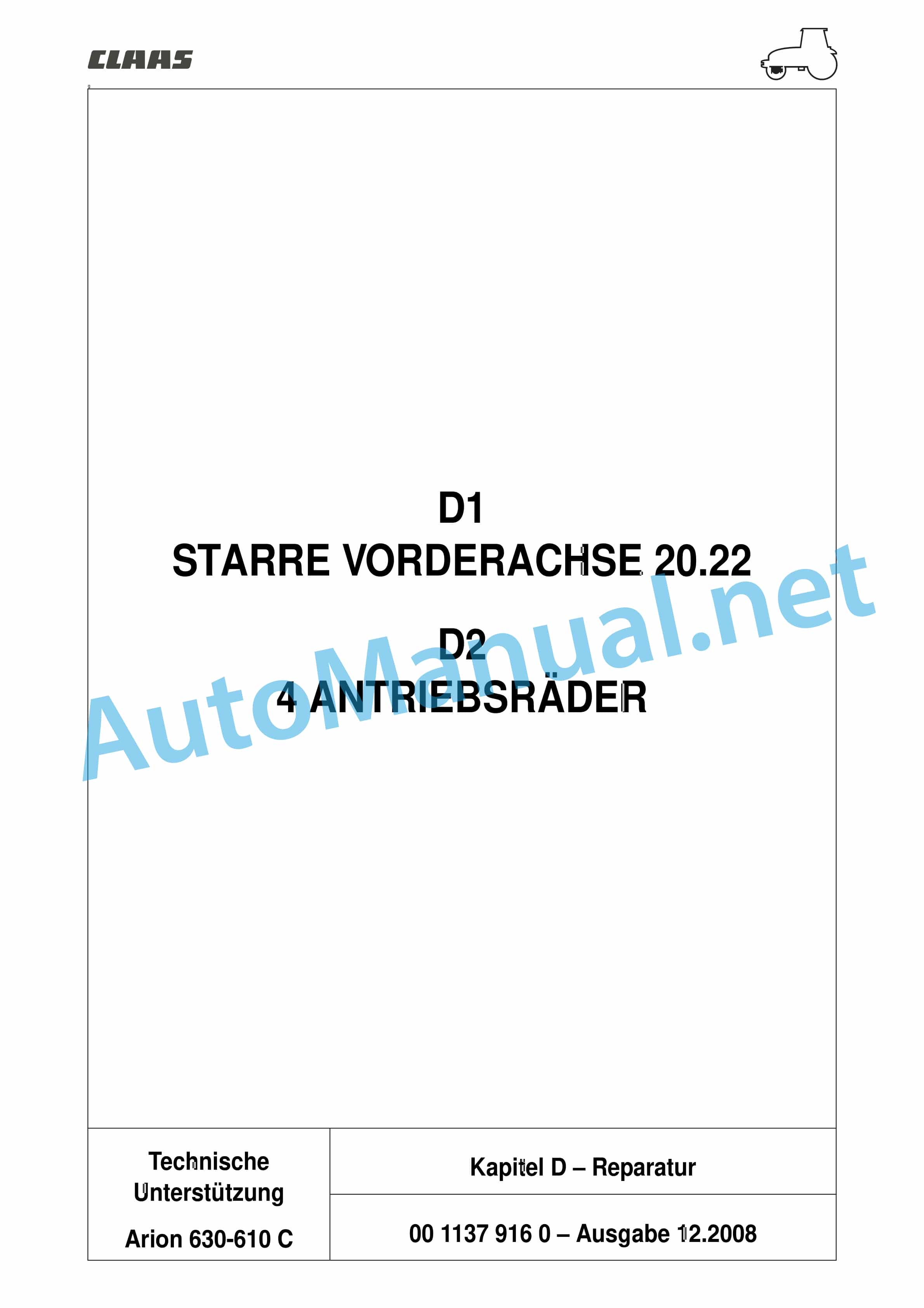 Claas ARION 640 630 620 610 600 C (A20) Tractors Repair Manual DE 12 Claas ARION 640 630 620 610 600 C (A20) Tractors Repair Manual DE - Image 12