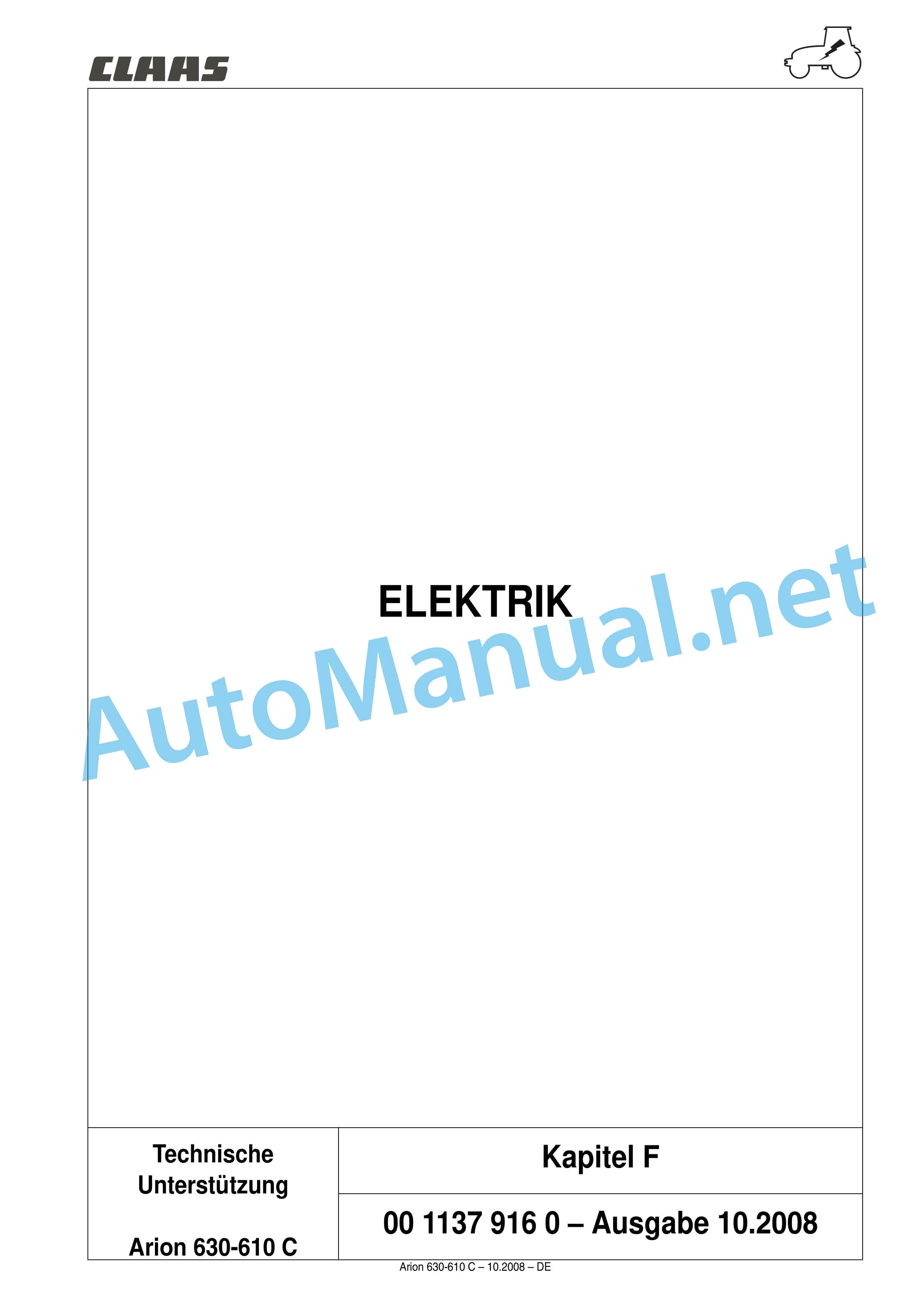 Claas ARION 640 630 620 610 600 C (A20) Tractors Repair Manual DE 8 Claas ARION 640 630 620 610 600 C (A20) Tractors Repair Manual DE - Image 8