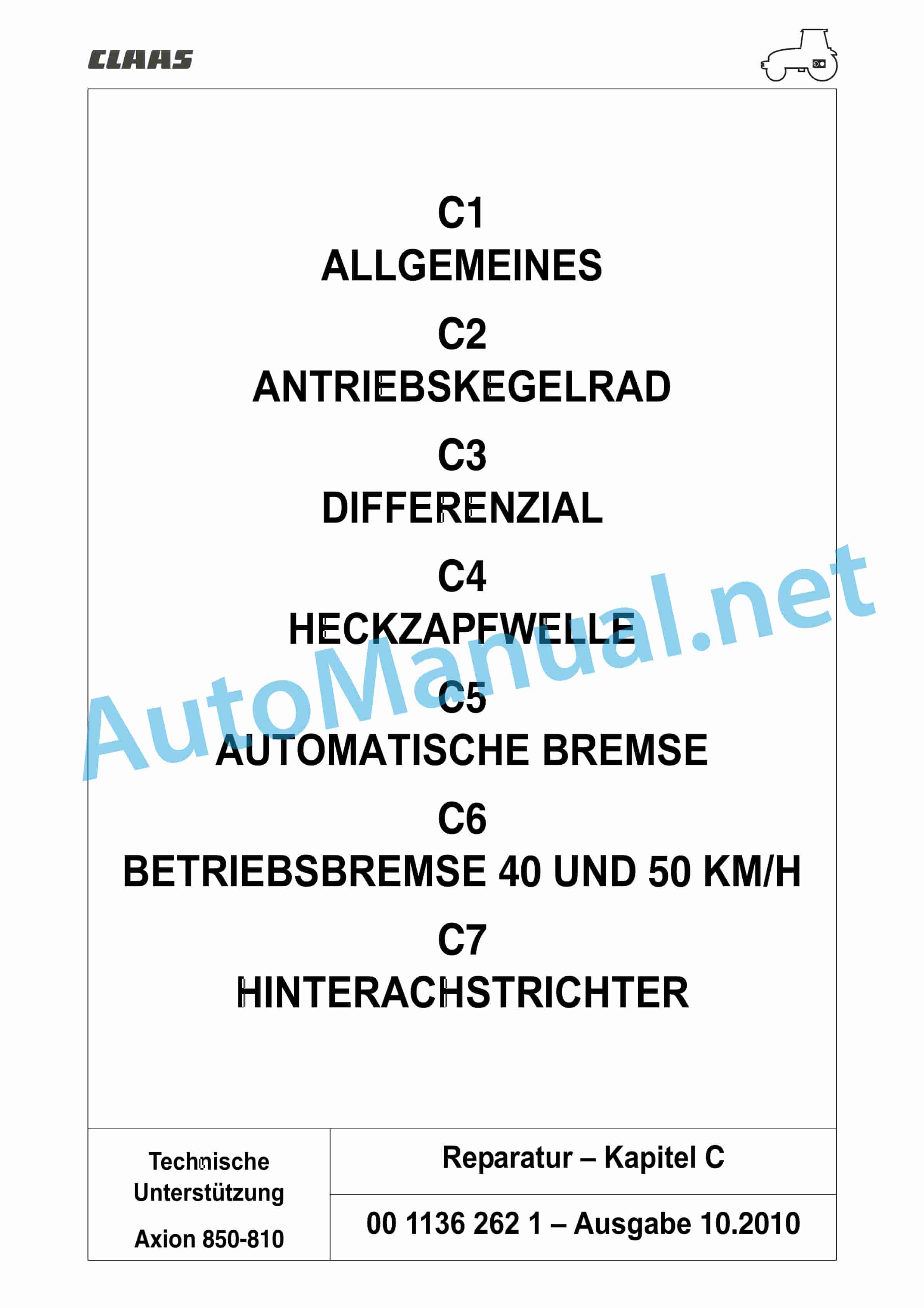 Claas AXION 840-810 CMATIC (A31) Tractor Repair Manual DE 8 Claas AXION 840-810 CMATIC (A31) Tractor Repair Manual DE - Image 8