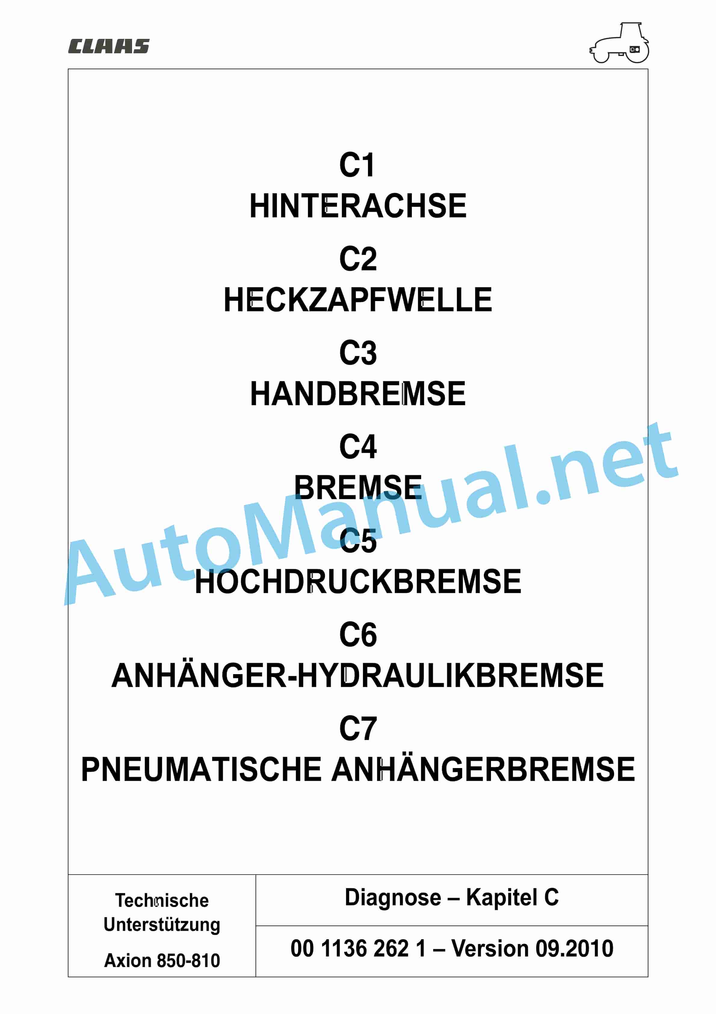 Claas AXION 840-810 CMATIC (A31) Tractor Repair Manual DE 9 Claas AXION 840-810 CMATIC (A31) Tractor Repair Manual DE - Image 9
