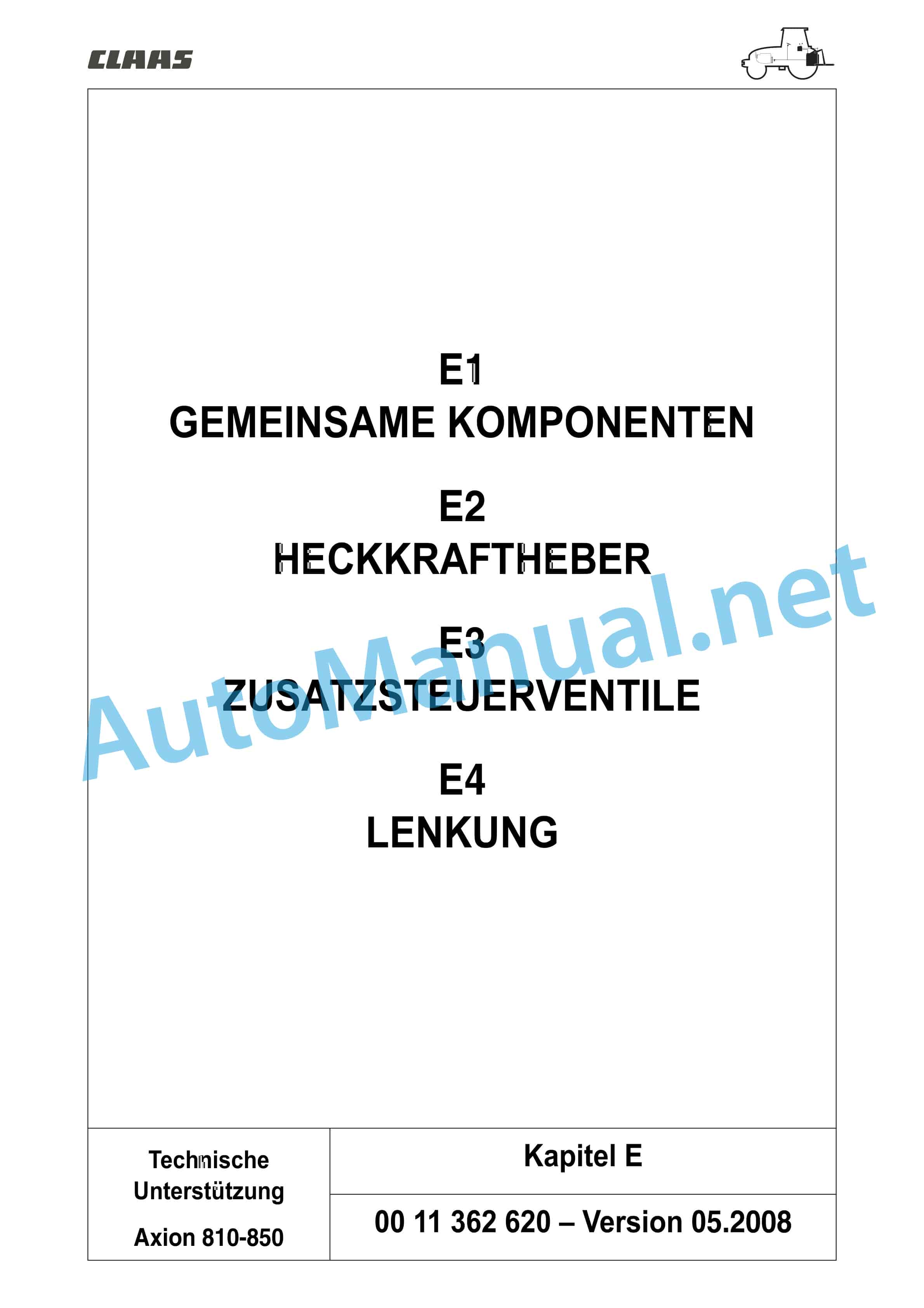 Claas AXION 850-810 (A09) Tractor Repair Manual DE 8 Claas AXION 850-810 (A09) Tractor Repair Manual DE - Image 8