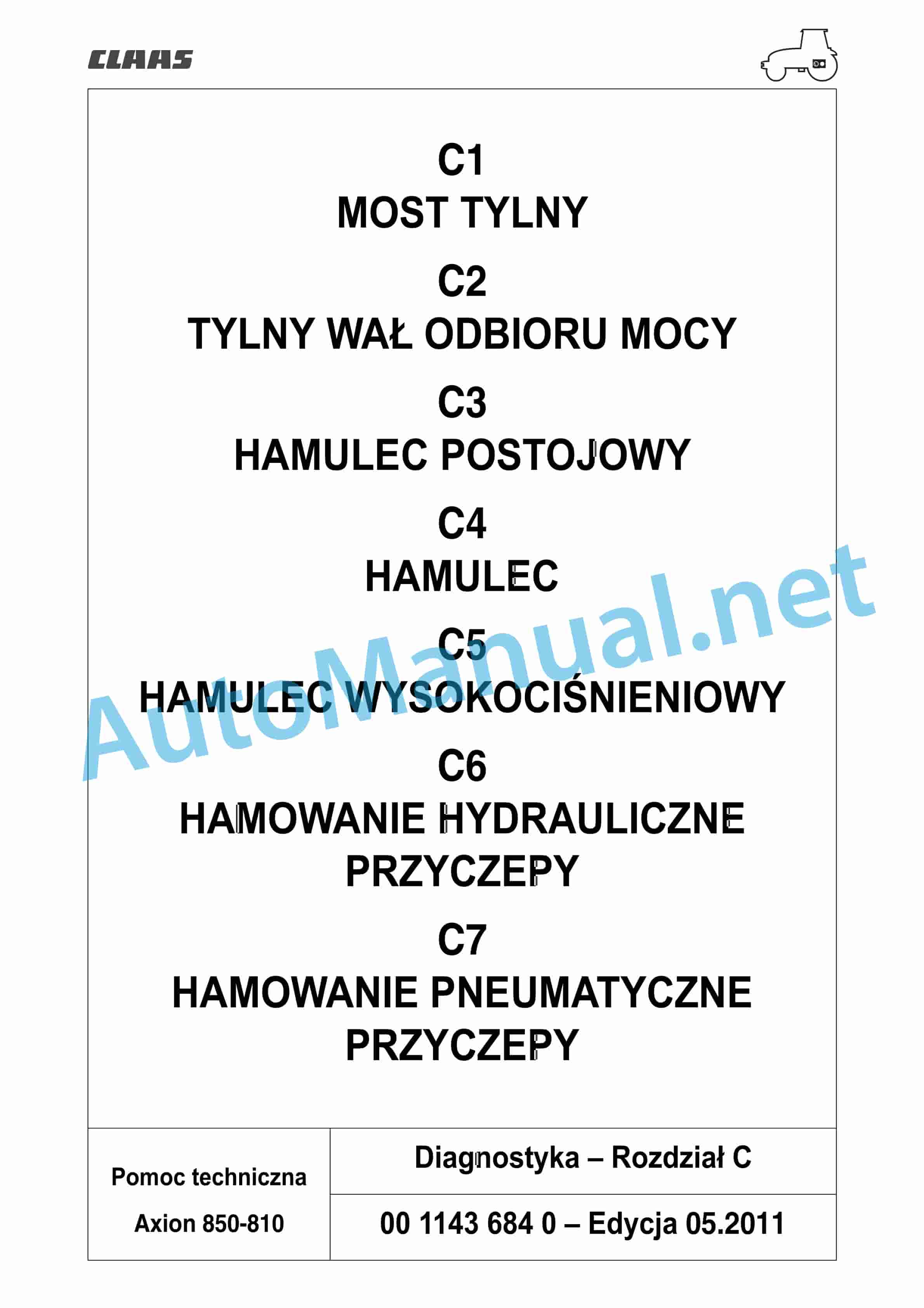Claas AXION 850-810 HEXASHIFT (A30) Tractors Repair Manual PL 11 Claas AXION 850-810 HEXASHIFT (A30) Tractors Repair Manual PL - Image 11