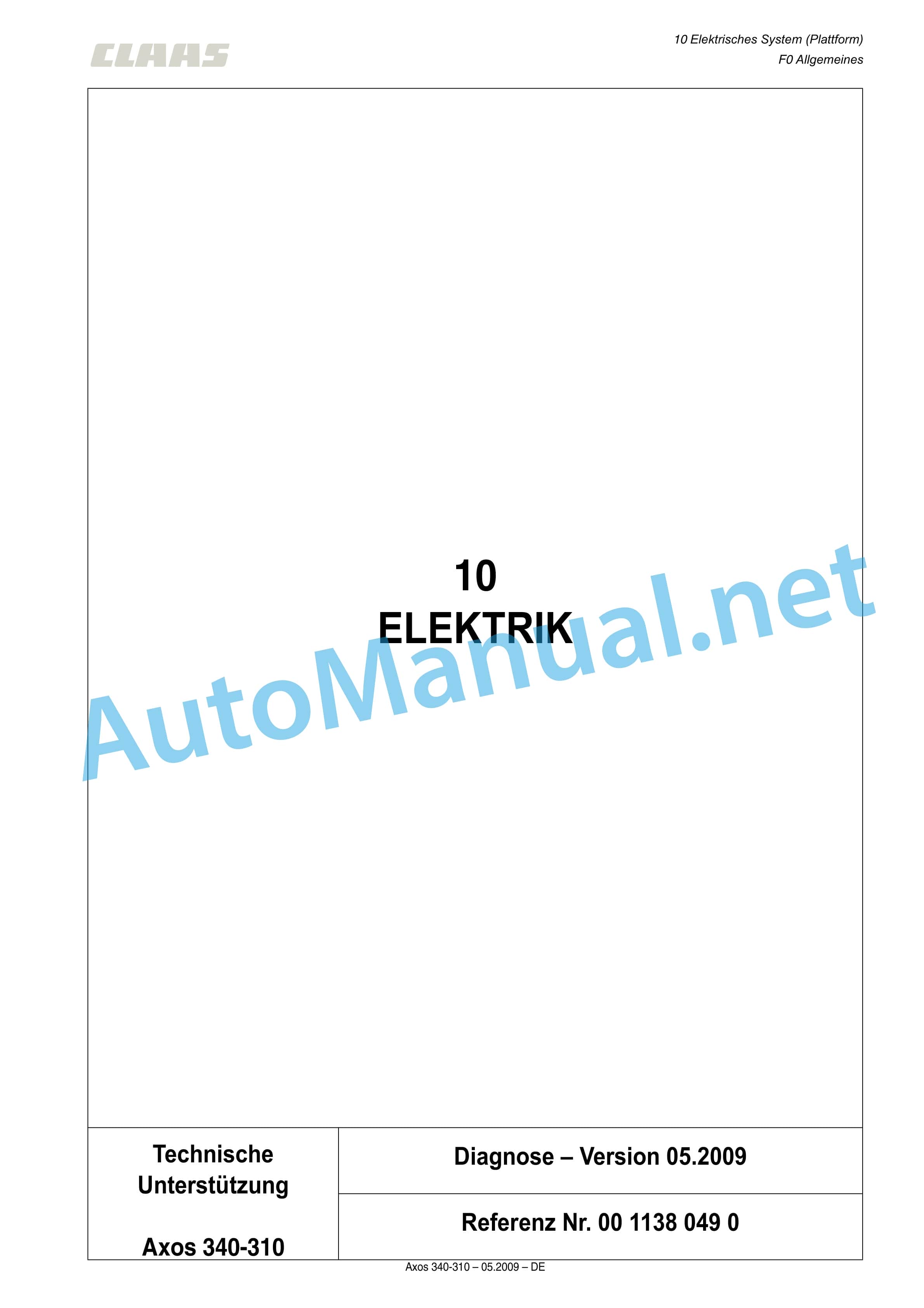 Claas AXOS 340-310 (A22) Tractor Repair Manual DE 9 Claas AXOS 340-310 (A22) Tractor Repair Manual DE - Image 9