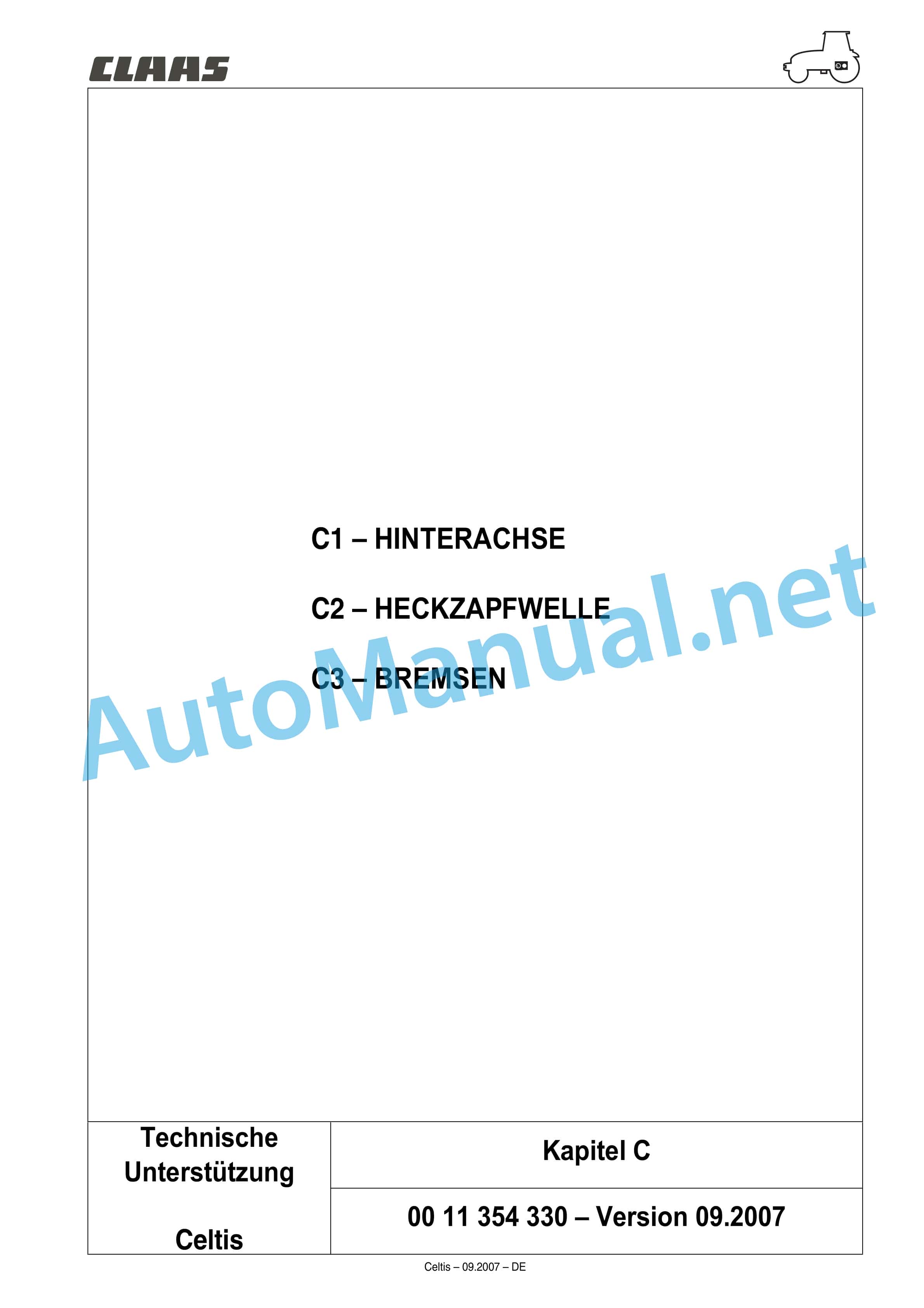 Claas CELTIS 456-426 RX, RC, RA (A07) Tractor Repair Manual DE