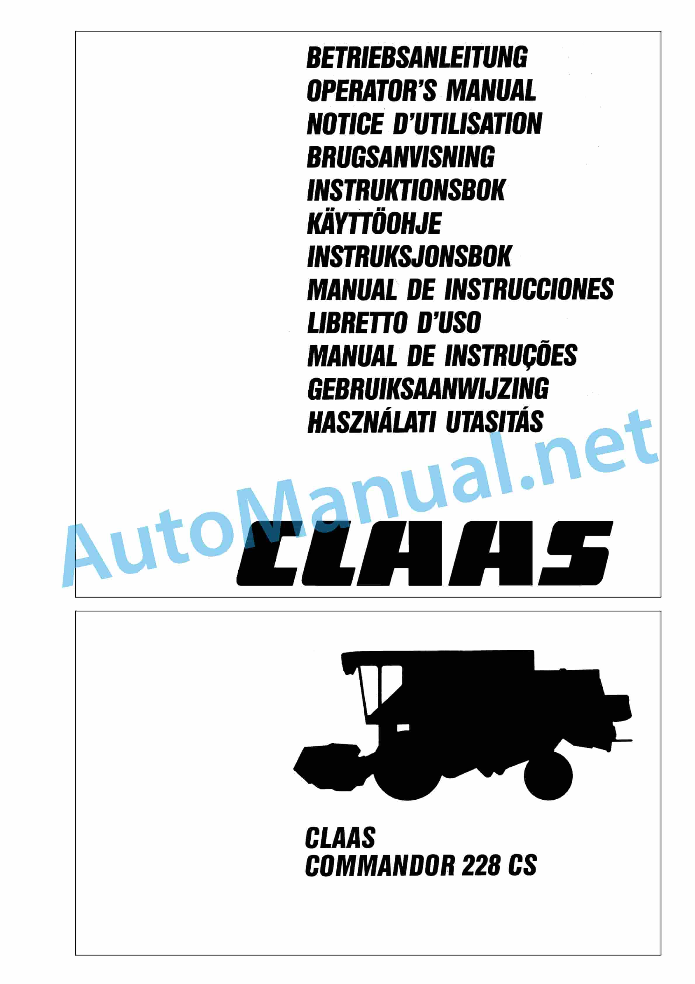 Claas COMMANDOR 228 (159) Combine Operator Manual DE 1 Claas COMMANDOR 228 (159) Combine Operator Manual DE
