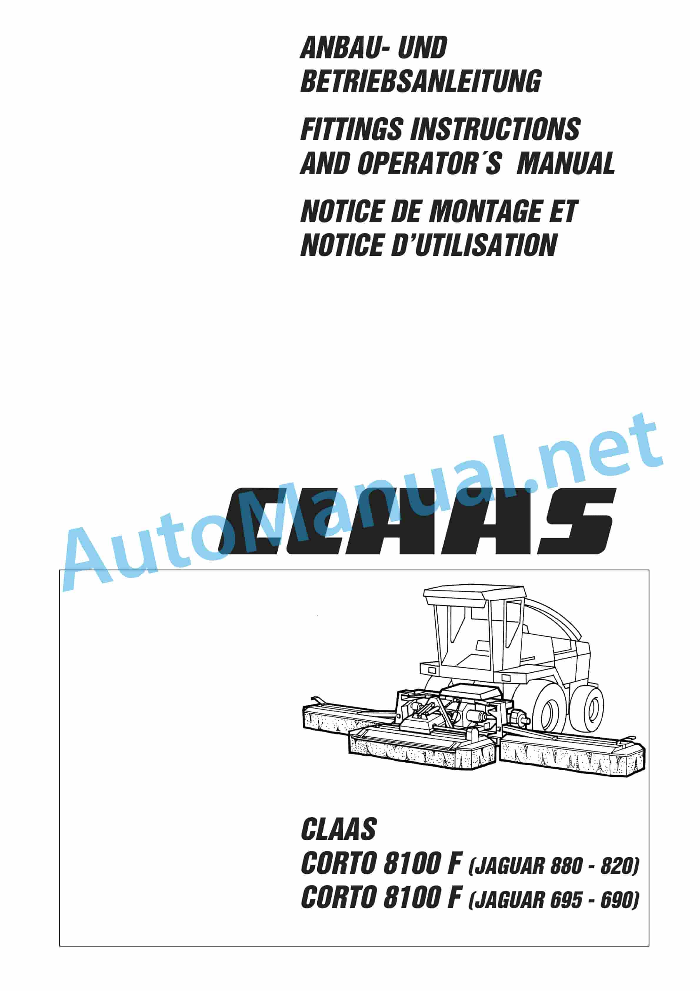Claas CORTO 8100 F T (399) Mowers Operator Manual DE 1 Claas CORTO 8100 F T (399) Mowers Operator Manual DE