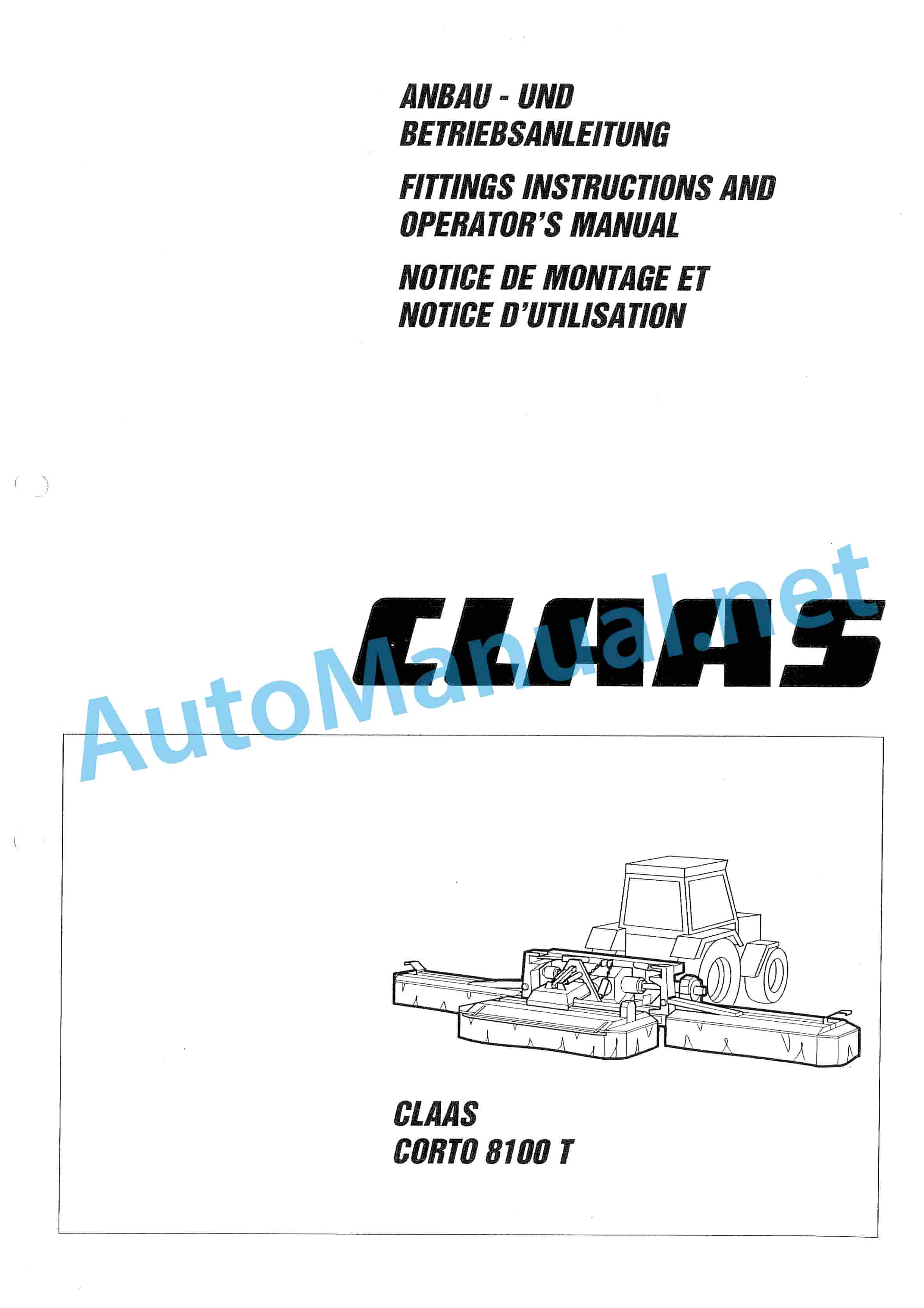 Claas CORTO 8100 F T (399) Mowers Operator Manual DE 2 Claas CORTO 8100 F T (399) Mowers Operator Manual DE - Image 2