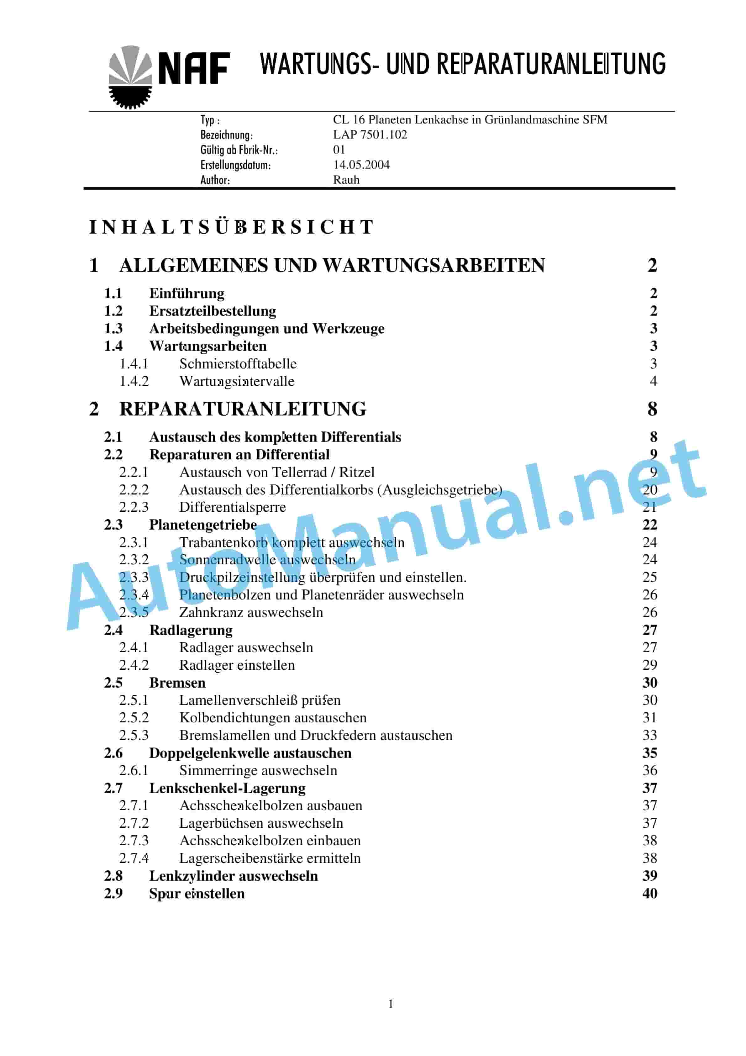 Claas COUGAR 1400 MAHTECHNIK (788) Mowers Repair Manual DE 3 Claas COUGAR 1400 MAHTECHNIK (788) Mowers Repair Manual DE - Image 3