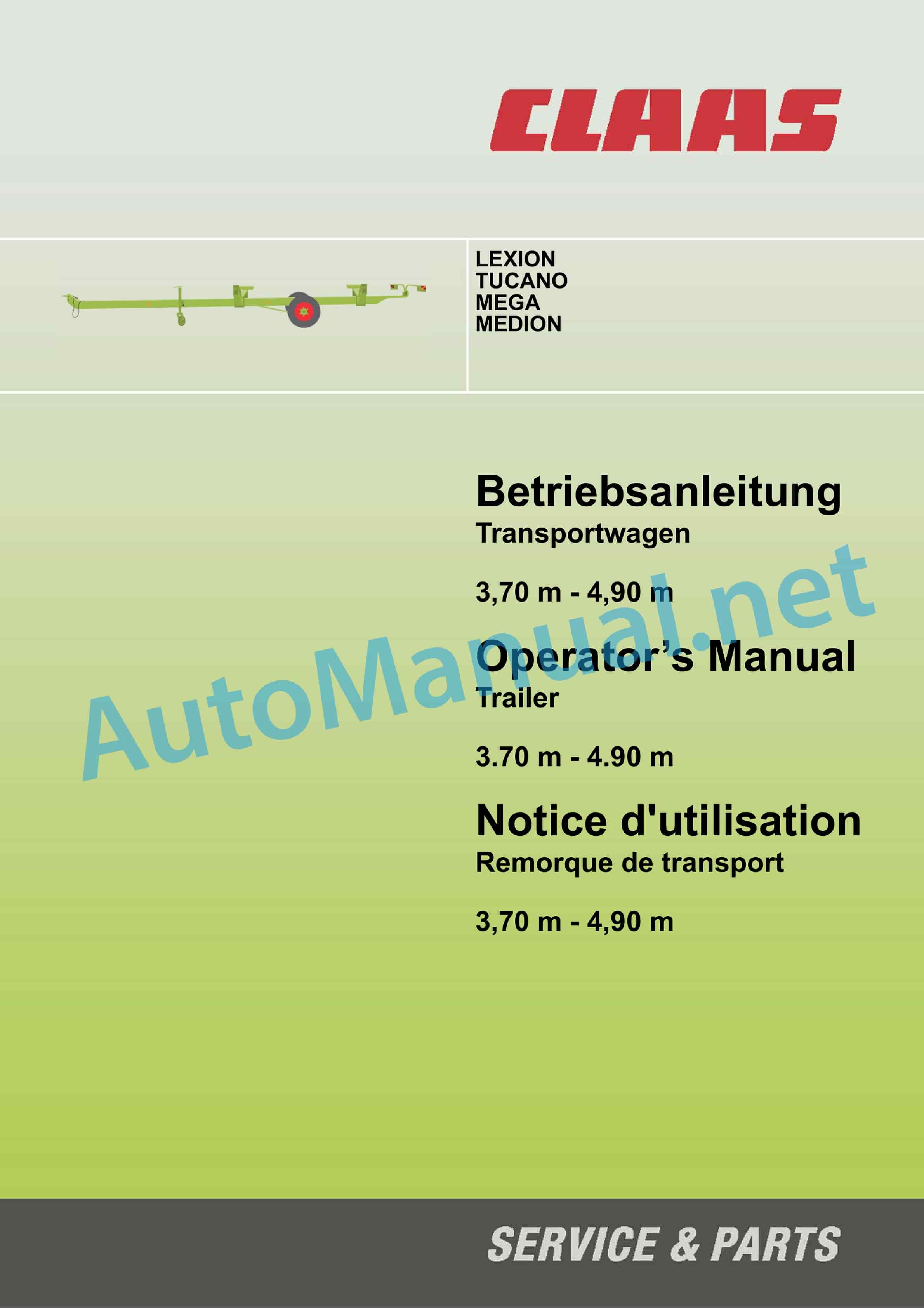 Claas CUTTERBAR TRAILER LEXIONTUCANO (724) Combine Operator Manual DE 1 Claas CUTTERBAR TRAILER LEXIONTUCANO (724) Combine Operator Manual DE