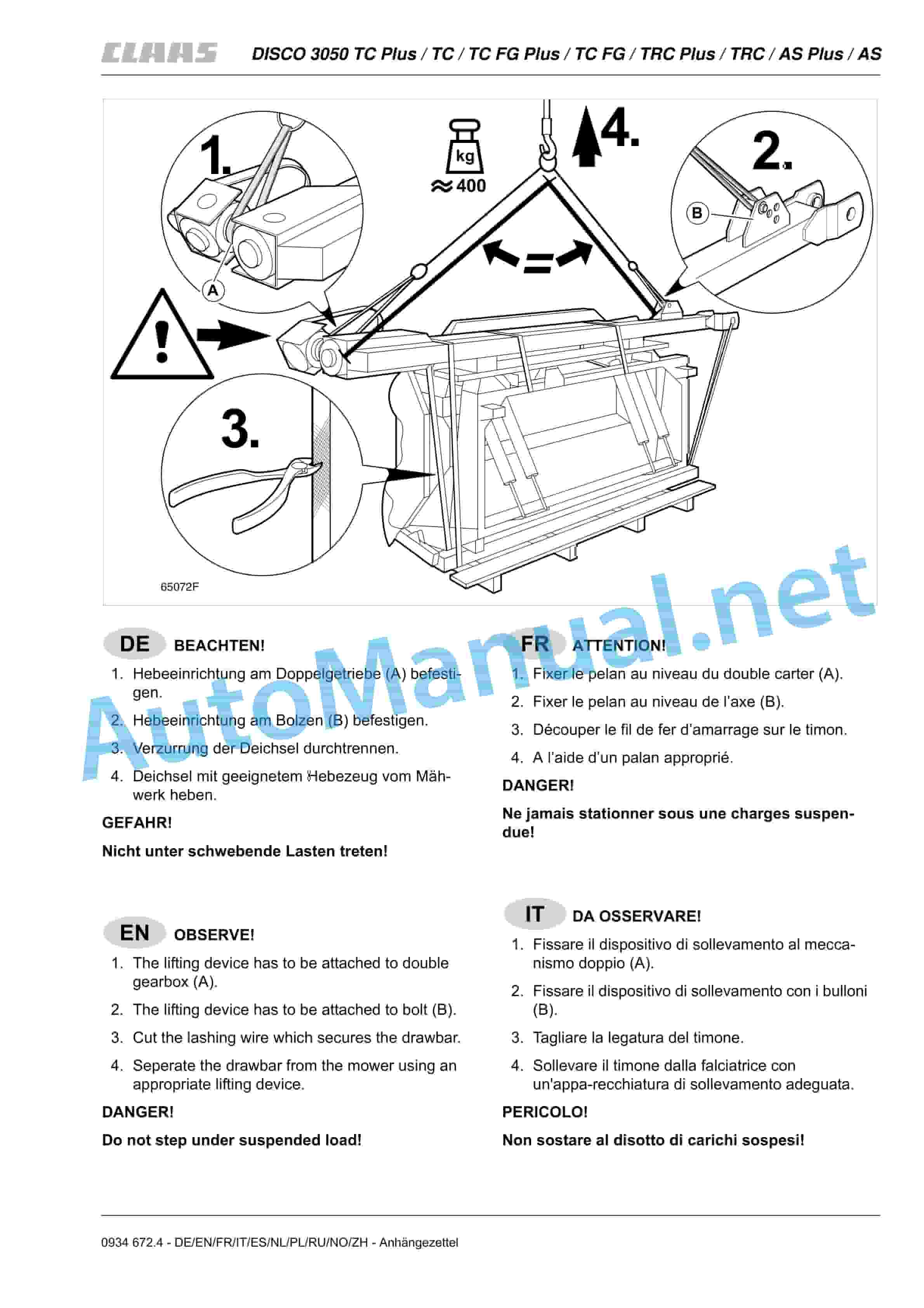 Alternative view of Claas DISCO 3050 TC TRC AS FG (622) Mowers Operator Manual DE