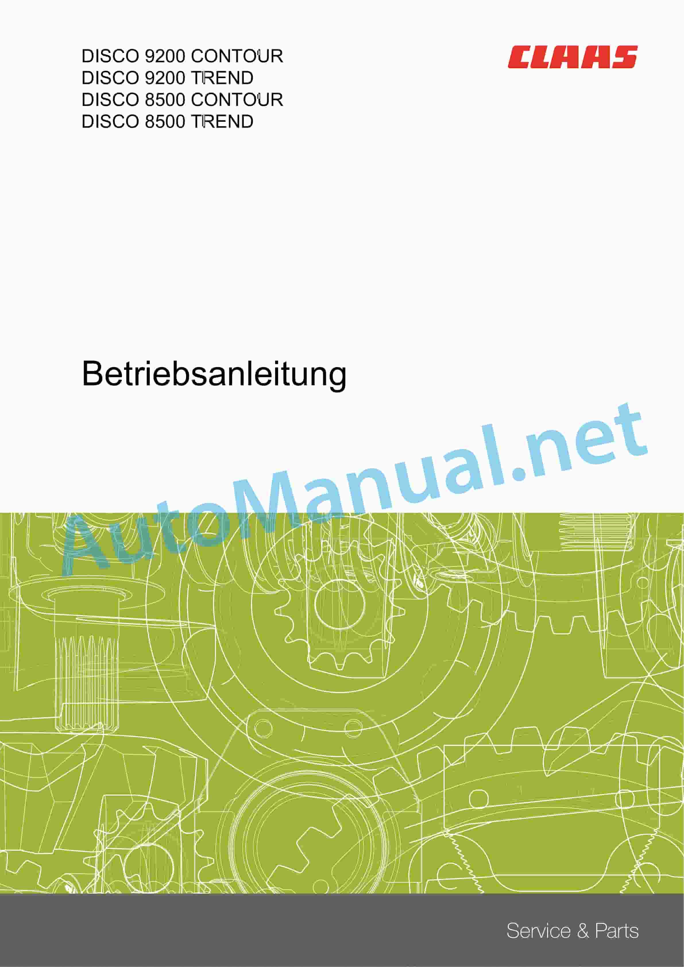 Claas DISCO 9200 (F62) Mowers Operator Manual DE