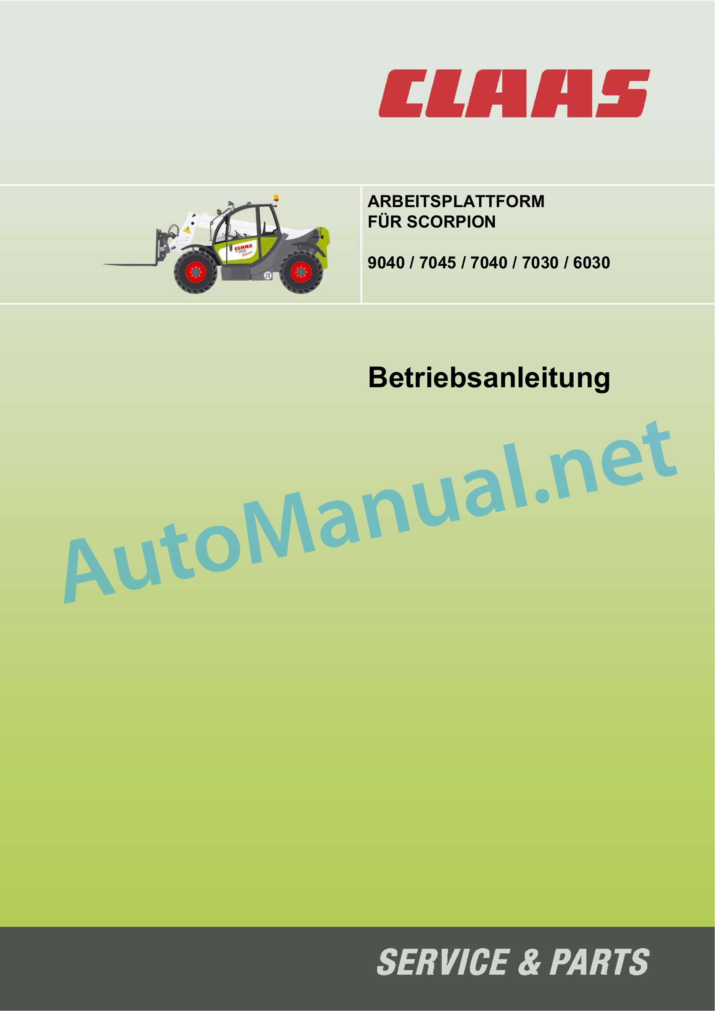 Claas FRONT ATTACHMENT SCORPION (K90) Telehandlers Operator Manual DE