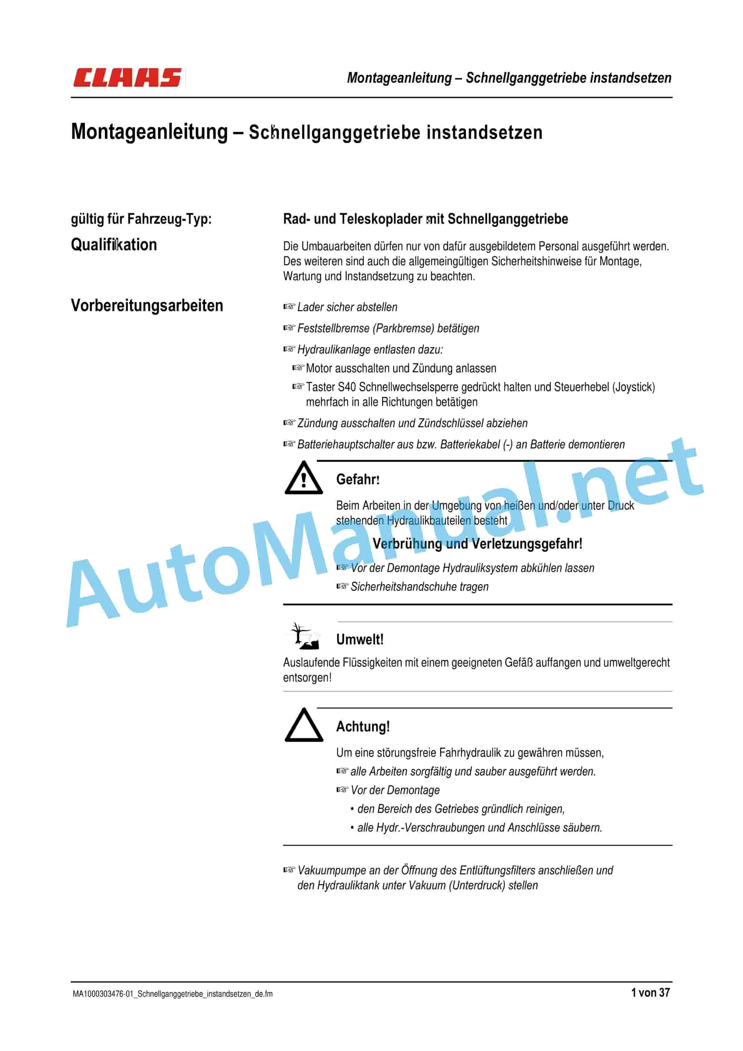 Claas FRONT ATTACHMENT SCORPION (K90) Telehandlers Repair Manual DE 3 Claas FRONT ATTACHMENT SCORPION (K90) Telehandlers Repair Manual DE - Image 3