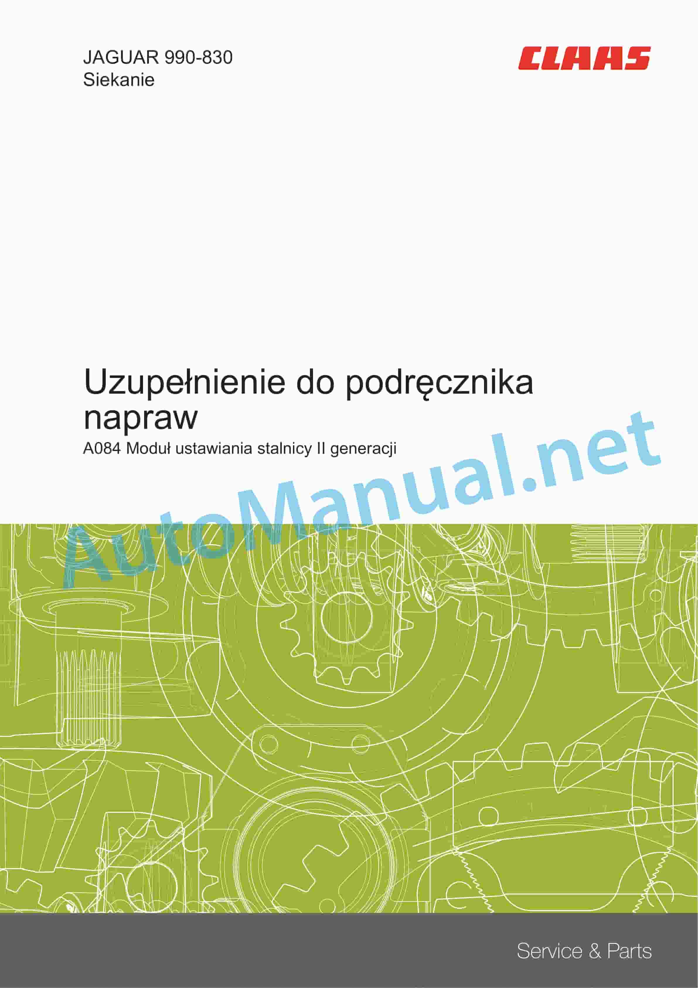 Claas JAGUAR 800 (186) Forage Harvesters Repair Manual PL