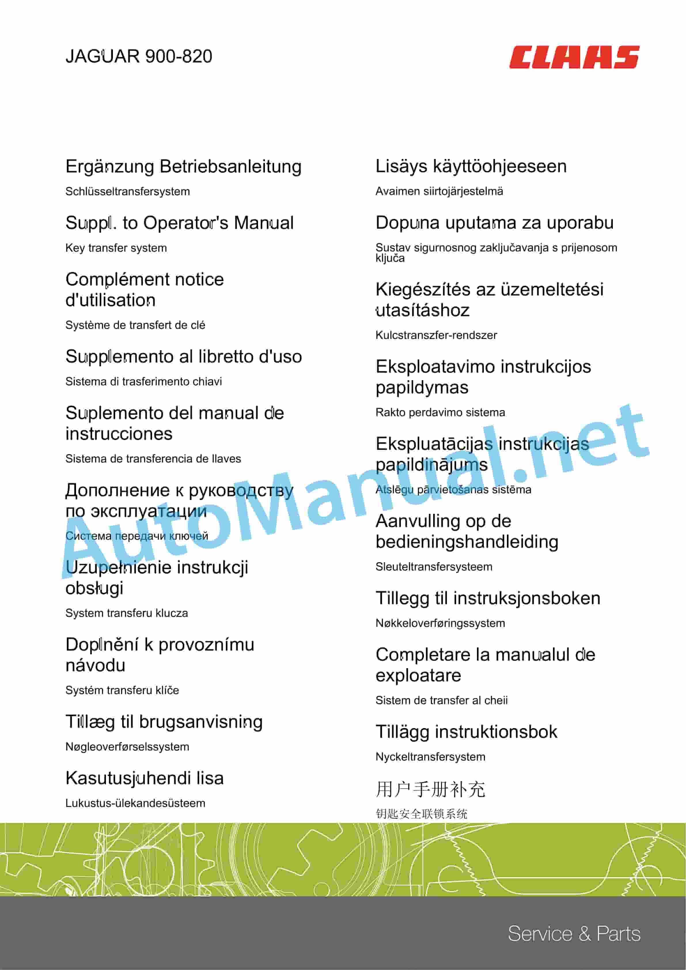 Claas JAGUAR 900-830 (492) Forage Harvesters Operator Manual DE 1 Claas JAGUAR 900-830 (492) Forage Harvesters Operator Manual DE