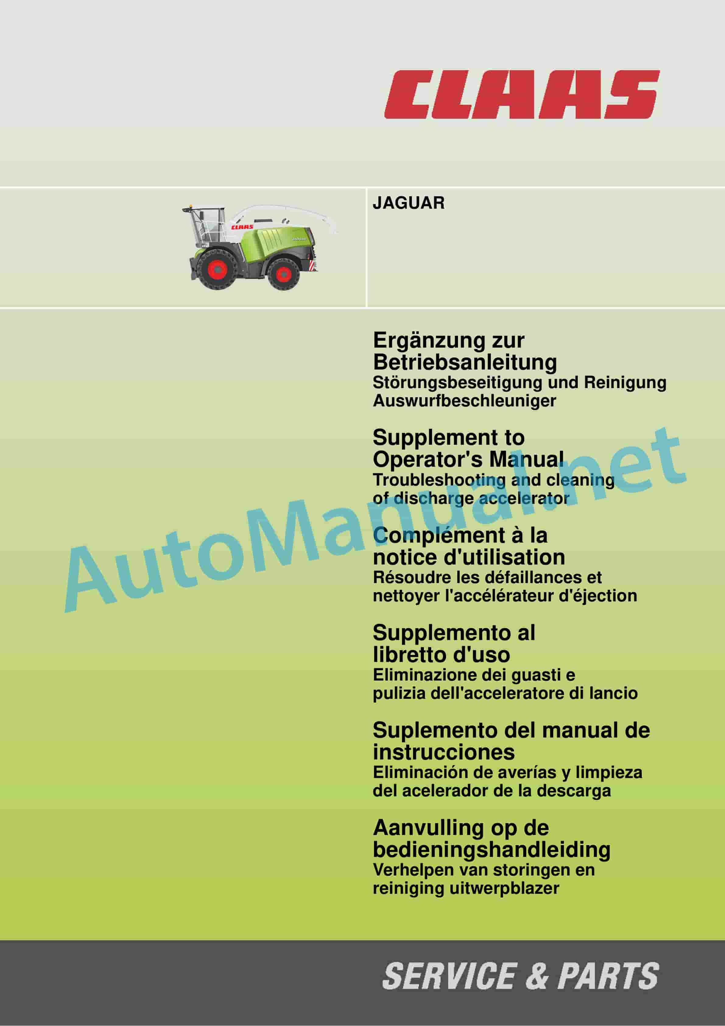 Claas JAGUAR 980-930 (494) Forage Harvesters Operator Manual DE 1 Claas JAGUAR 980-930 (494) Forage Harvesters Operator Manual DE