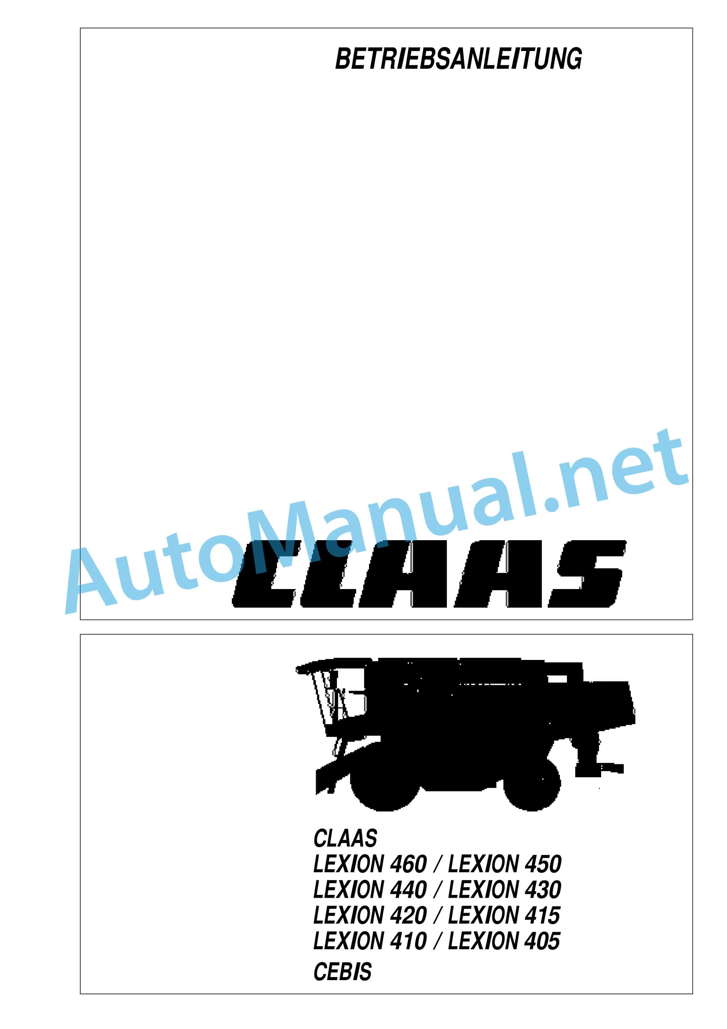 Claas LEXION 410 405 (452) Combine Operator Manual DE