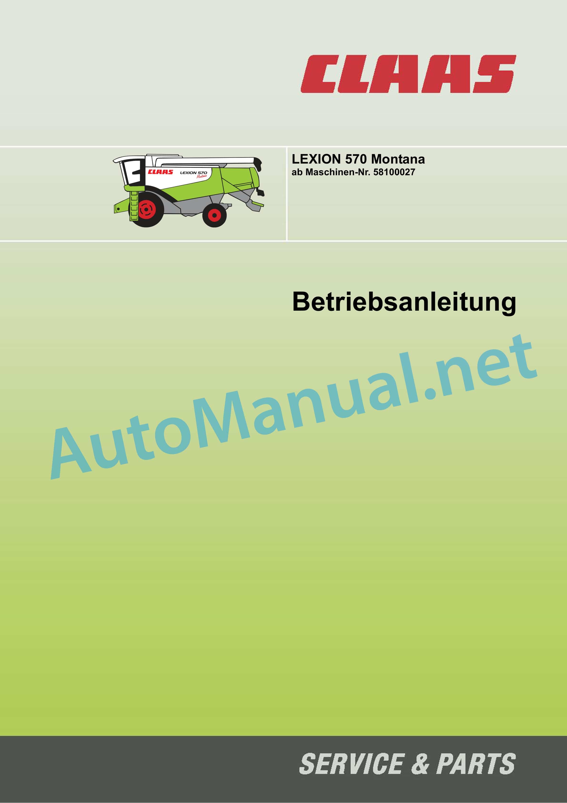 Claas LEXION 570 MONTANA (581) Combine Operator Manual DE