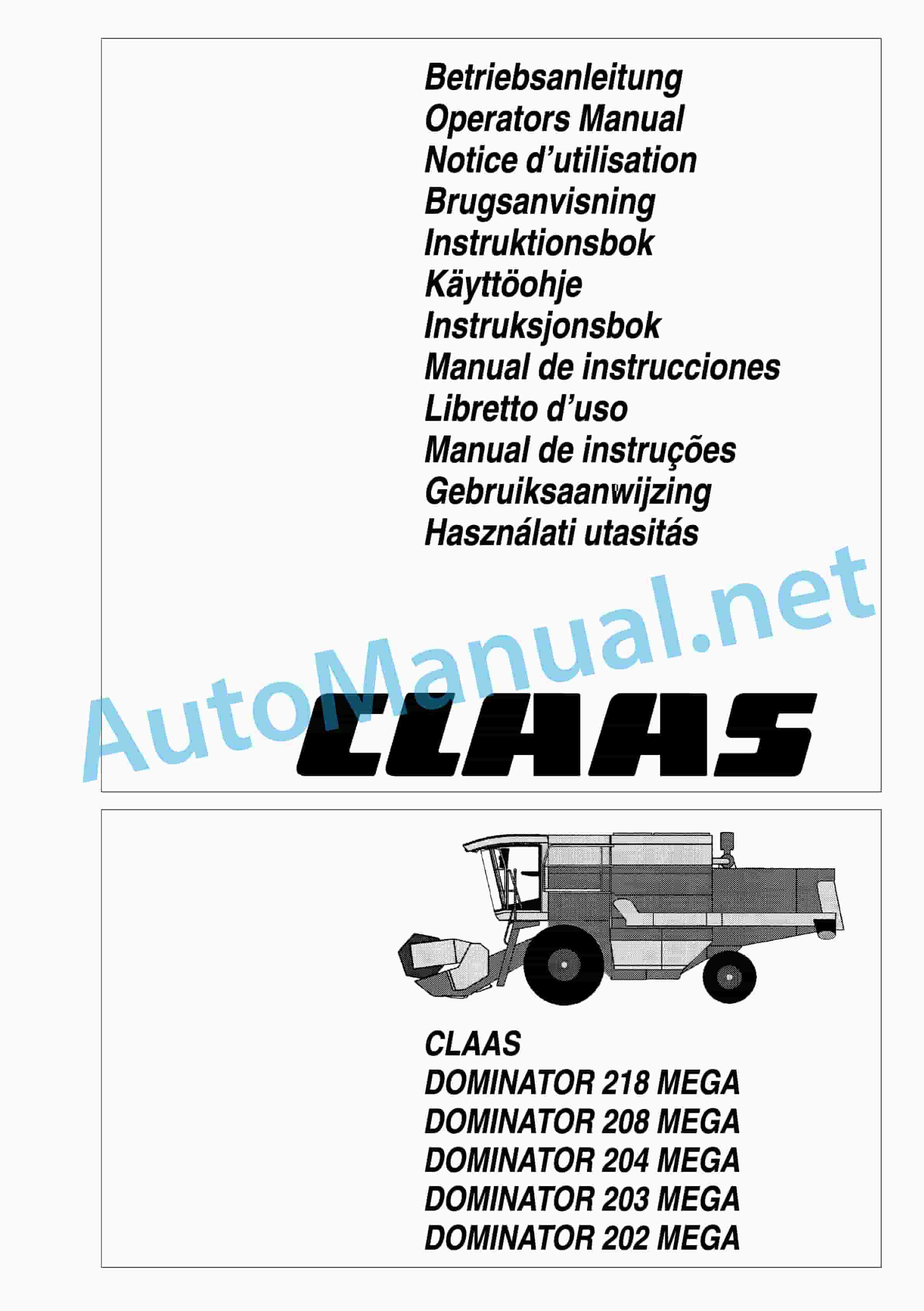 Claas MEGA 218 208 (945) Combine Operator Manual DE