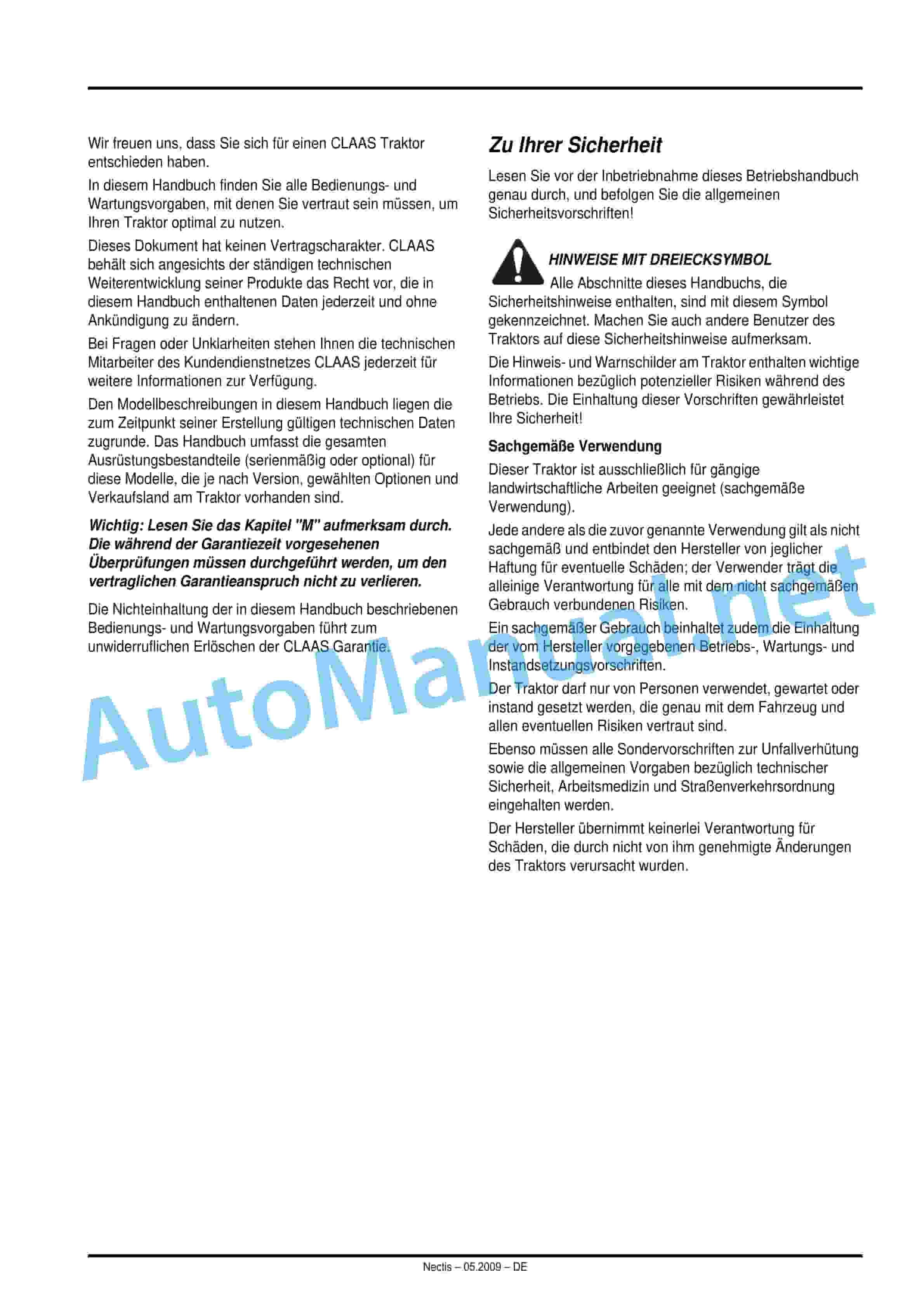 Claas NECTIS 267-227 F 2+4WD (A14) Tractor Operator Manual DE