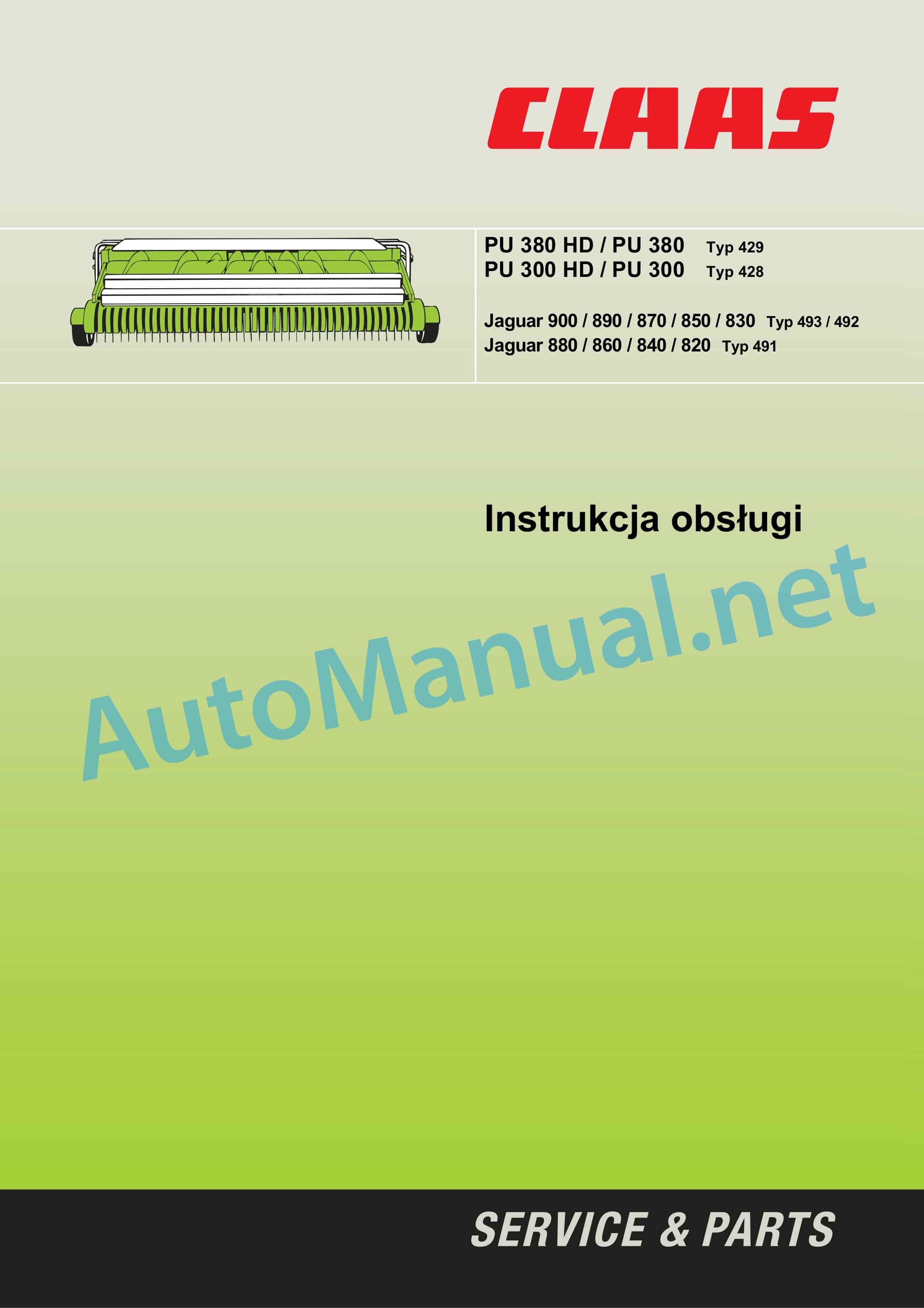 Claas PU 380 HD (429) Forage Harvesters Operator Manual PL 1 Claas PU 380 HD (429) Forage Harvesters Operator Manual PL